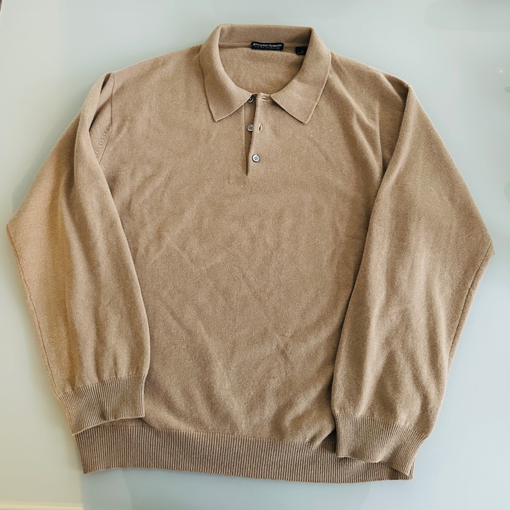 Joseph & Lyman Mens XL 100% Cashmere Brown LS Three Button Sweater